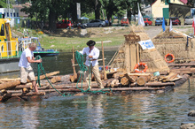 Every year the participants of the Odra Rafting Rally moor to the quay in the  port of Cigacice II
