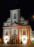 The restored Calvinist Congregation Church in Sulechów by night