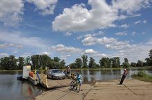 The ferry across the Odra River has just docked